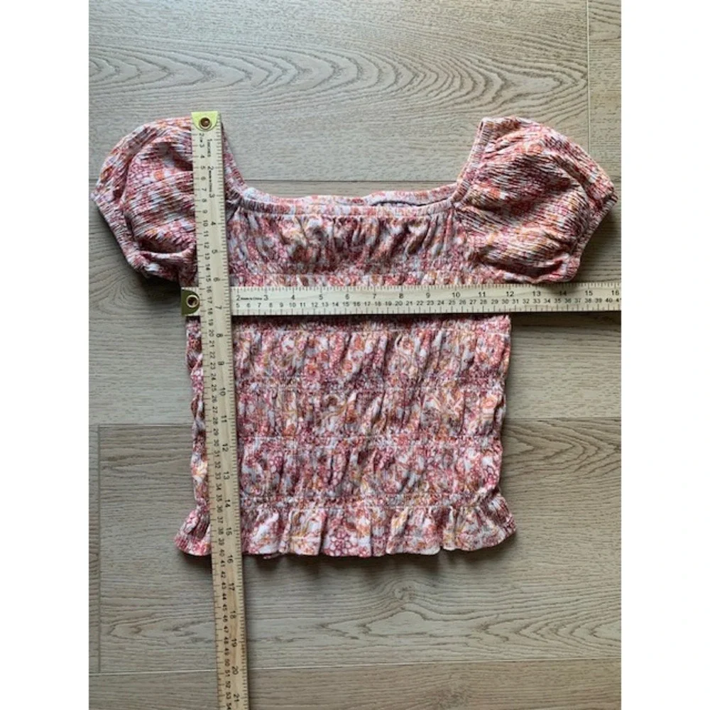 Old Navy Girls Orange Pink‎ Floral Smocked Puff Sleeve Top Size L 10-12 Paisley